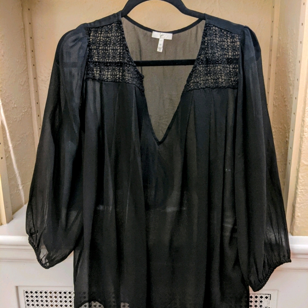 Joie black blouse with crochet yoke